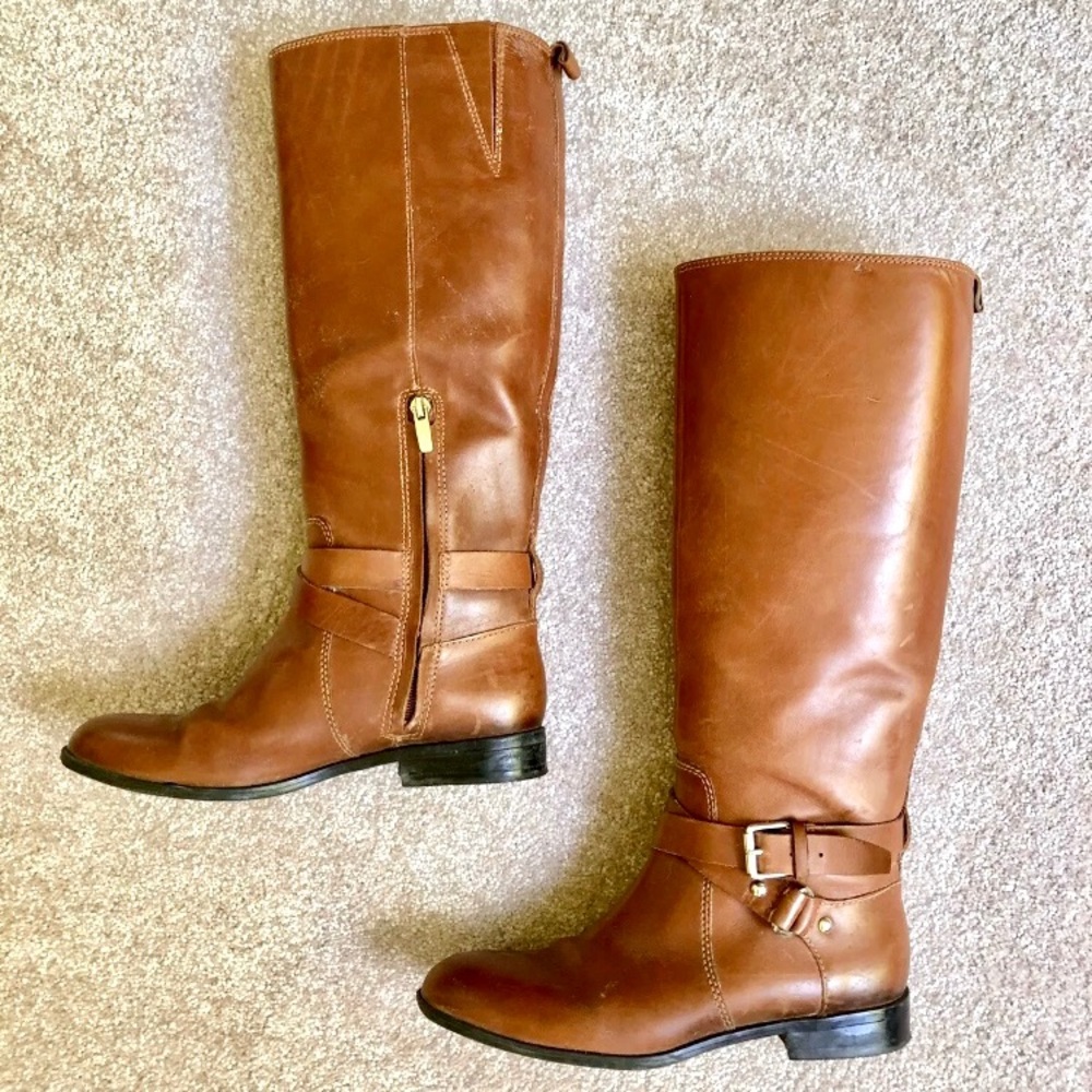 ENZO ANGIOLINI Kneehigh Cognac Leather Rider Boots